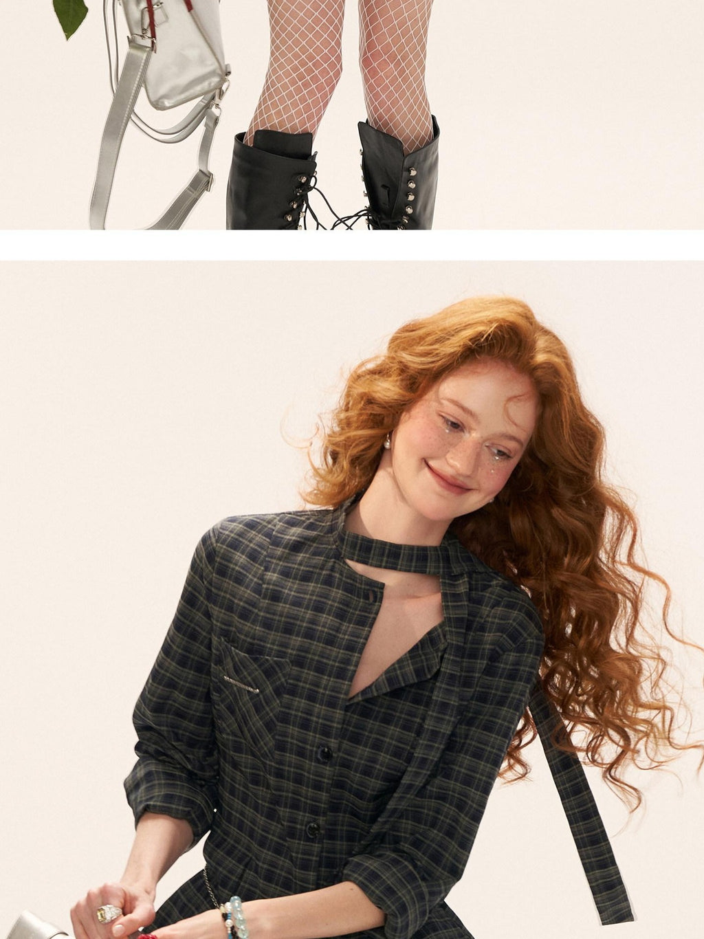 MAMC Polyester Stretch Plaid Long Sleeve Shirt Mini Skirt Women Top & Skirt Sets