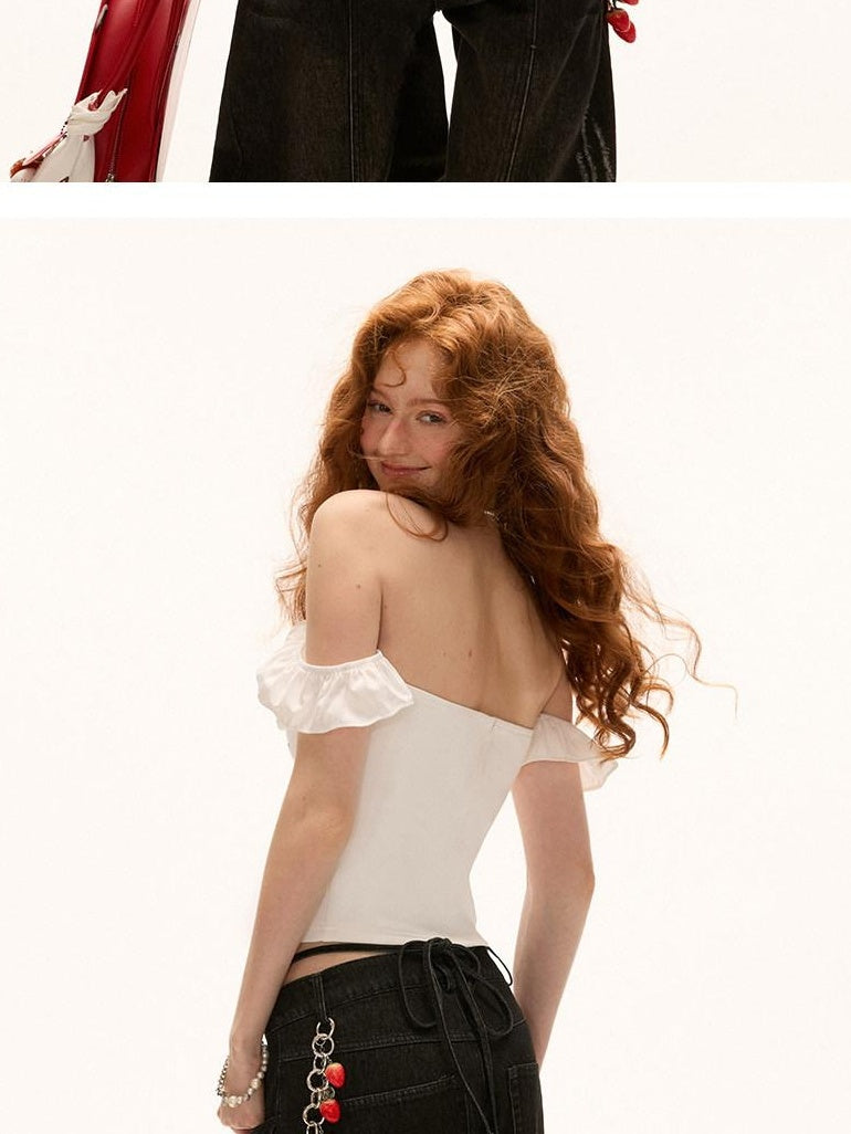 MAMC Printed Letter Slim Fit Short Pullover Versatile White Stretch Tube Tops
