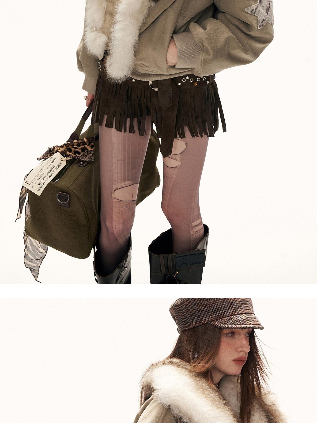 MAMC Pu Faux Layered Star Print Loose Commuter Lapel Button Side Pocket Women Jackets
