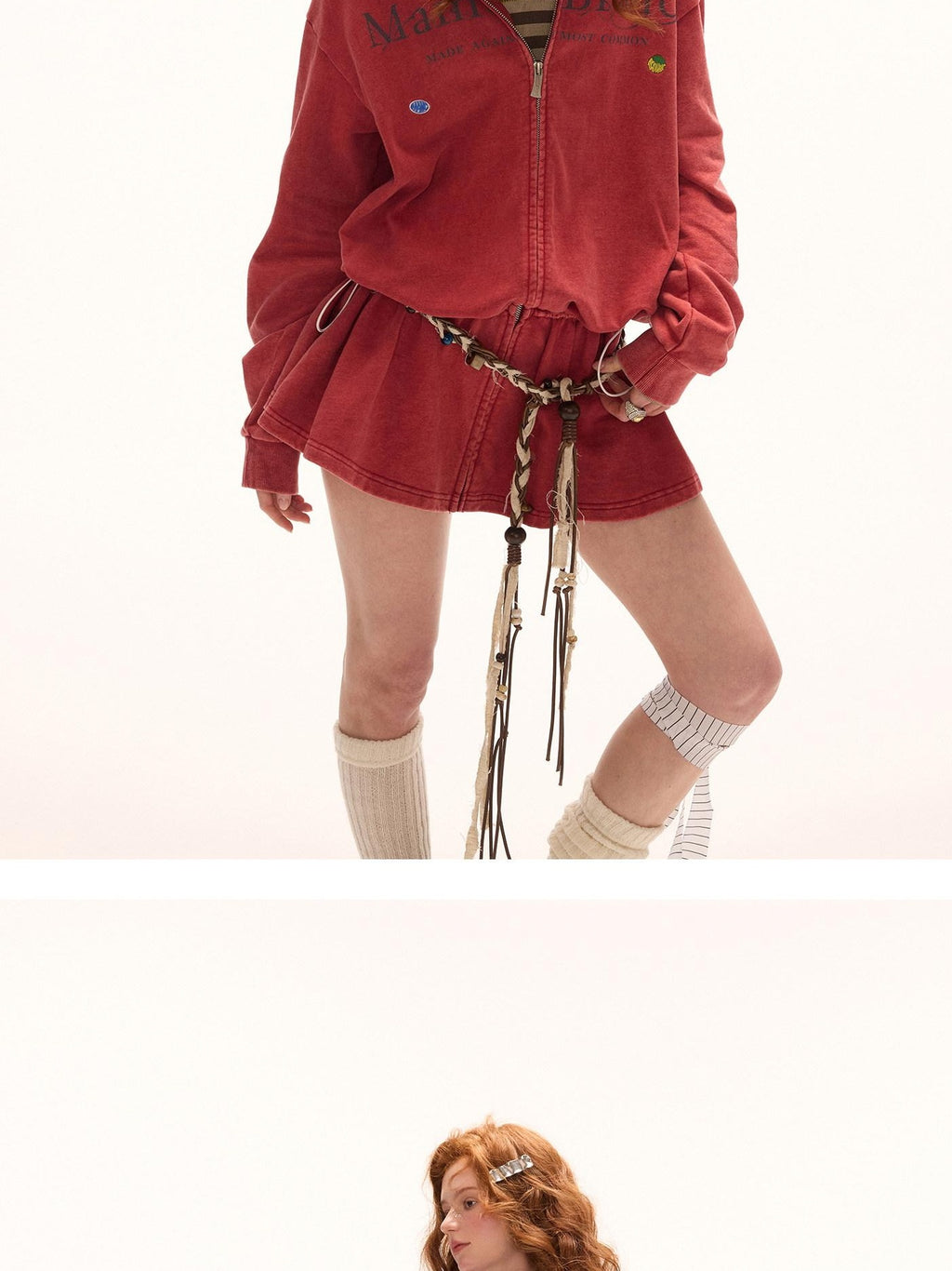 MAMC Pure Cotton Adjustable Waist Hooded Sweatshirt Zipper Women Casual Mini Dresses