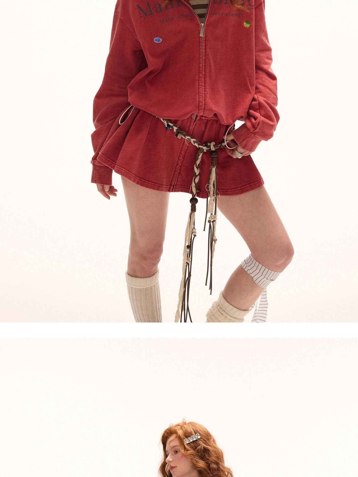 MAMC Pure Cotton Adjustable Waist Hooded Sweatshirt Zipper Women Casual Mini Dresses