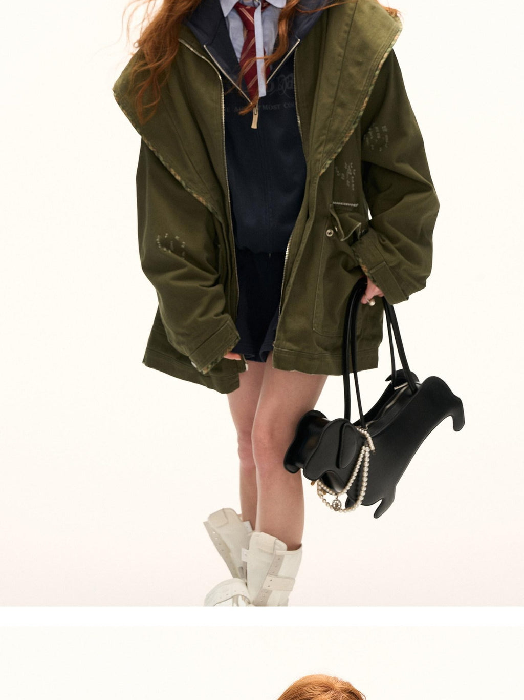 MAMC Pure Cotton Adjustable Waist Hooded Sweatshirt Zipper Women Casual Mini Dresses