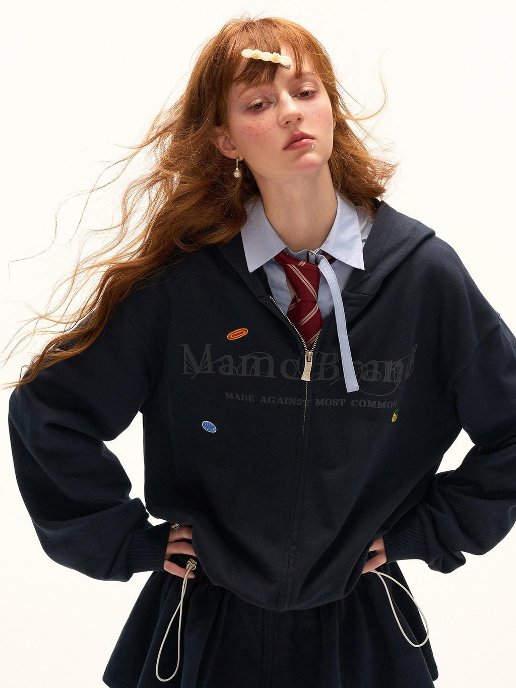 MAMC Pure Cotton Adjustable Waist Hooded Sweatshirt Zipper Women Casual Mini Dresses