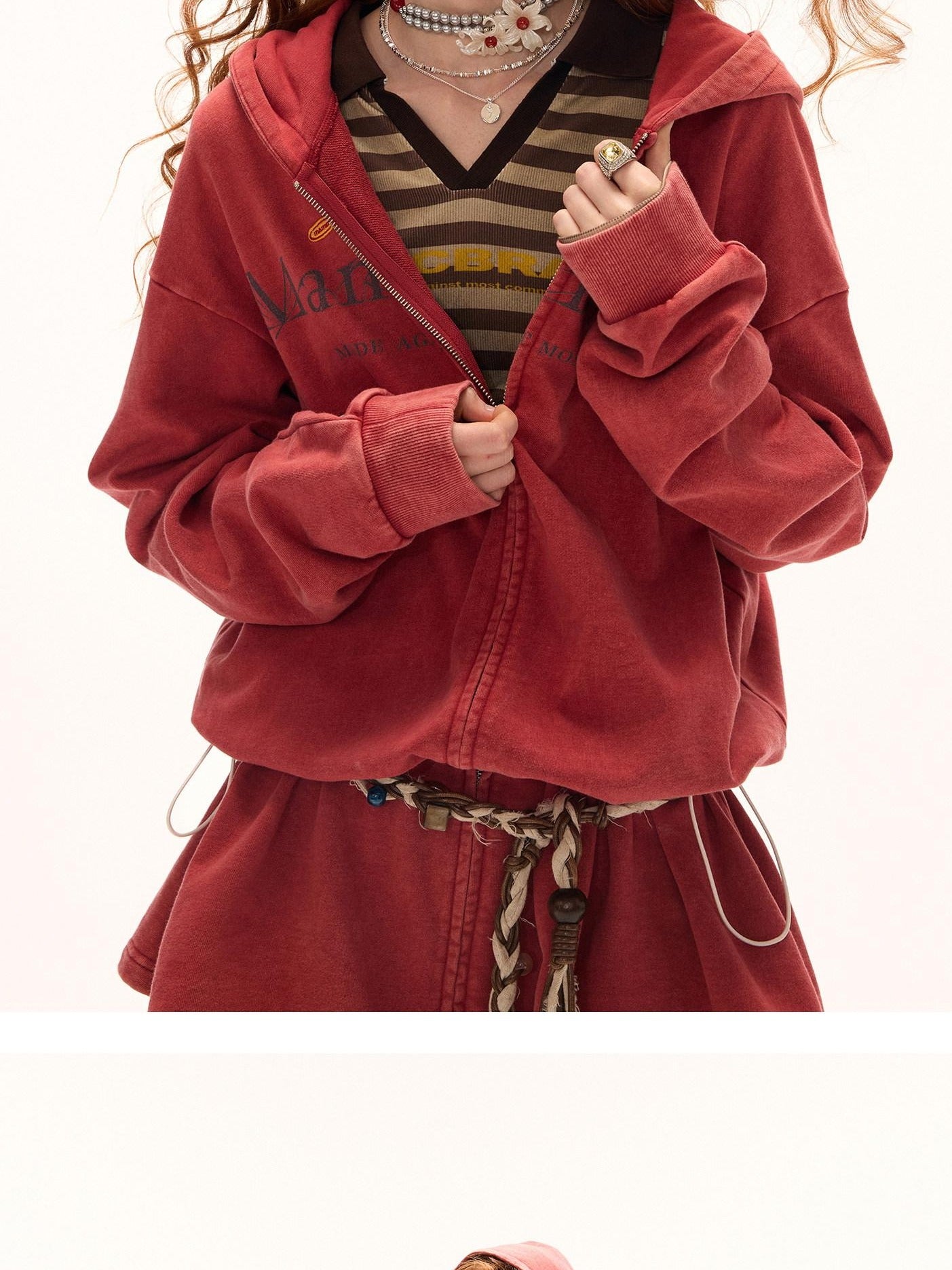 MAMC Pure Cotton Adjustable Waist Hooded Sweatshirt Zipper Women Casual Mini Dresses