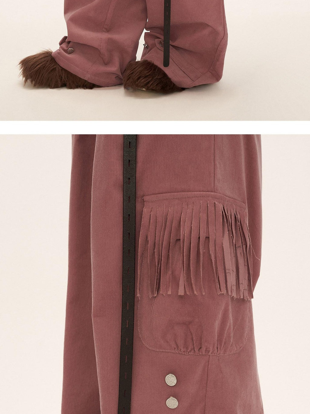 MAMC Pure Cotton Fringe Vintage Natural Waist Casual Women Relaxed Fit Wide Leg Pants