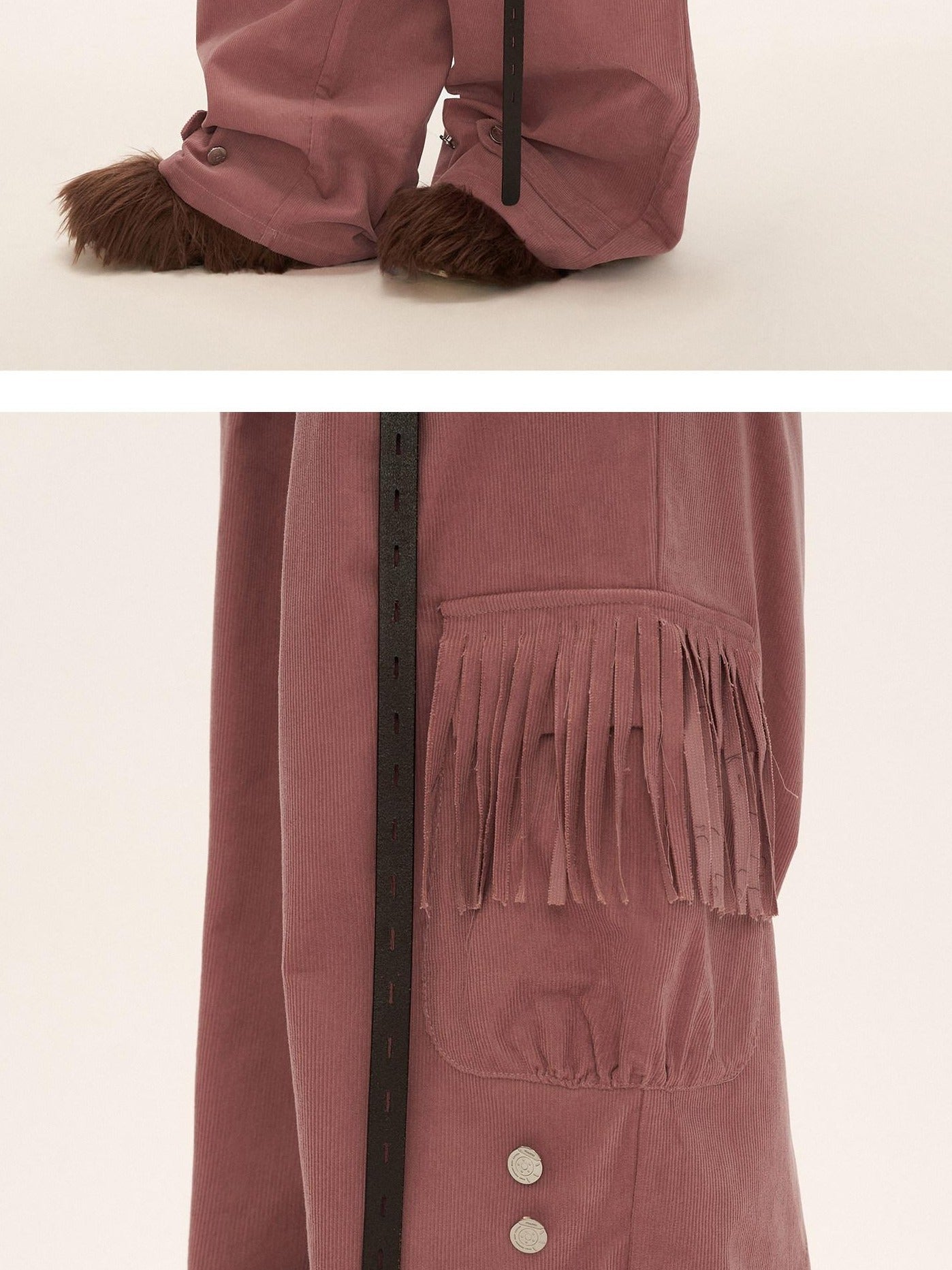 MAMC Pure Cotton Fringe Vintage Natural Waist Casual Women Relaxed Fit Wide Leg Pants