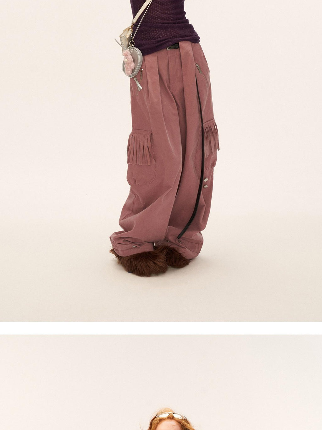 MAMC Pure Cotton Fringe Vintage Natural Waist Casual Women Relaxed Fit Wide Leg Pants