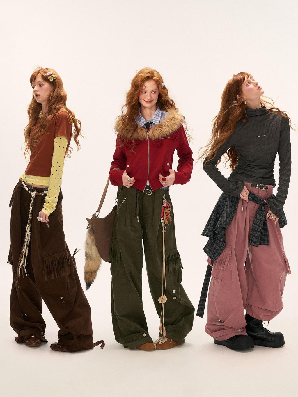 MAMC Pure Cotton Fringe Vintage Natural Waist Casual Women Relaxed Fit Wide Leg Pants