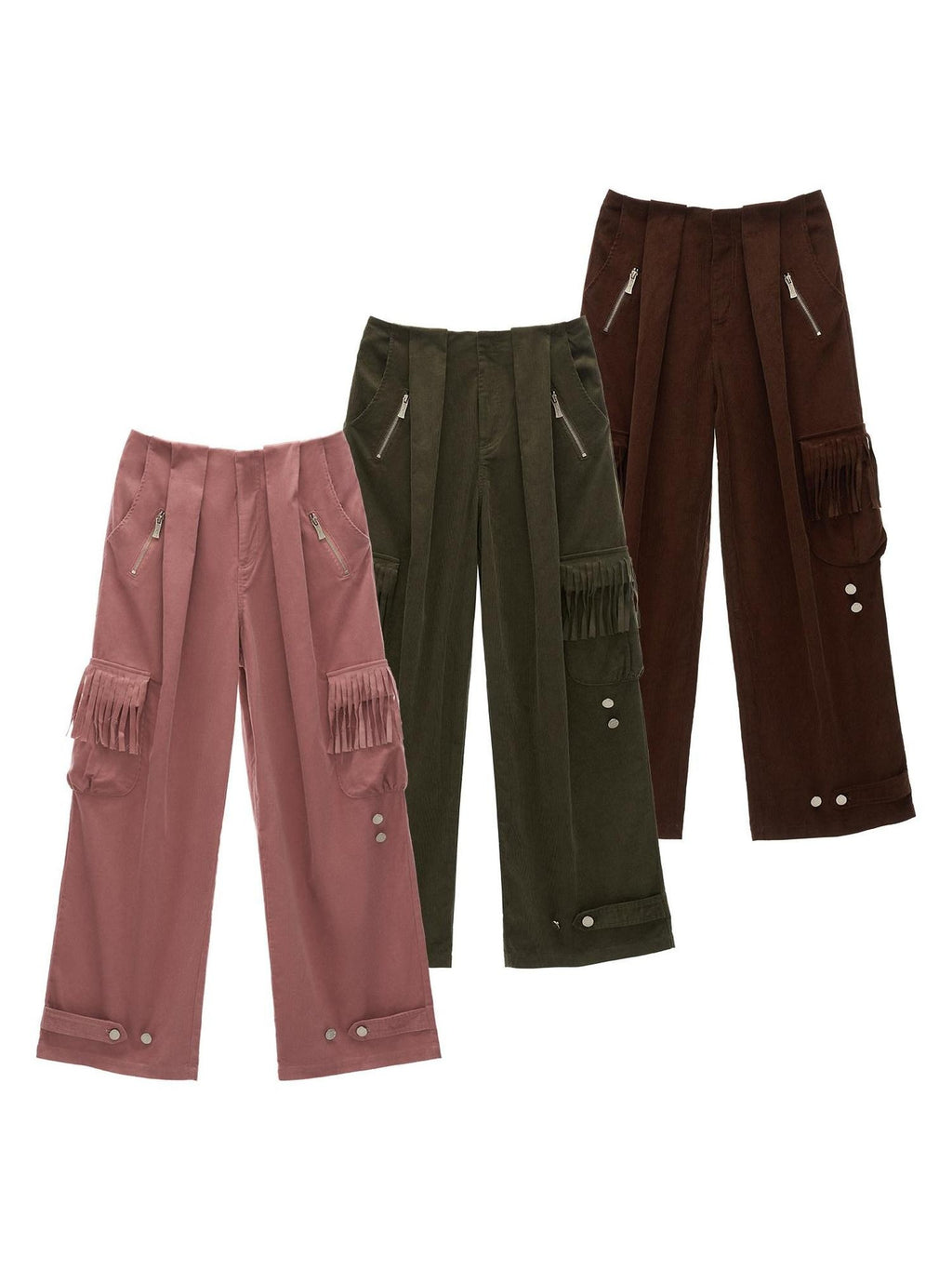 MAMC Pure Cotton Fringe Vintage Natural Waist Casual Women Relaxed Fit Wide Leg Pants