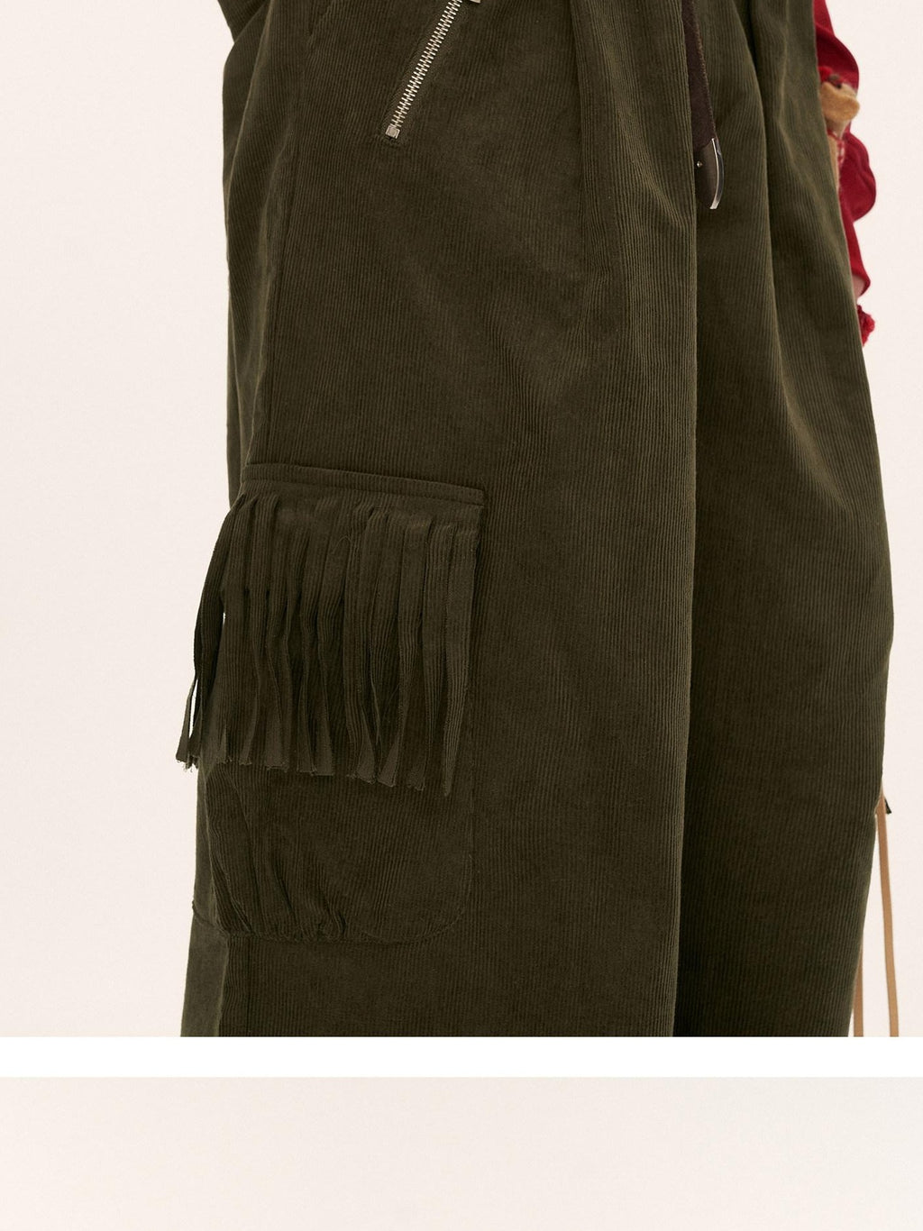 MAMC Pure Cotton Fringe Vintage Natural Waist Casual Women Relaxed Fit Wide Leg Pants