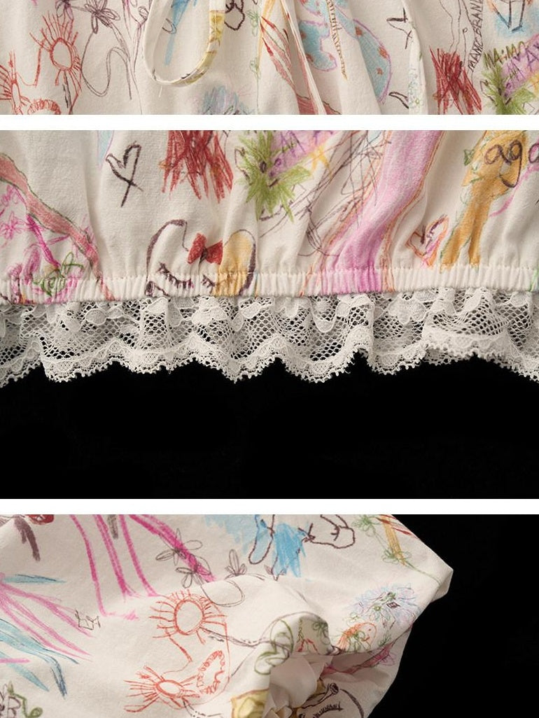 MAMC Pure Cotton Hand Painted Print Short Regular Fit White Off Shoulder Crop Tops