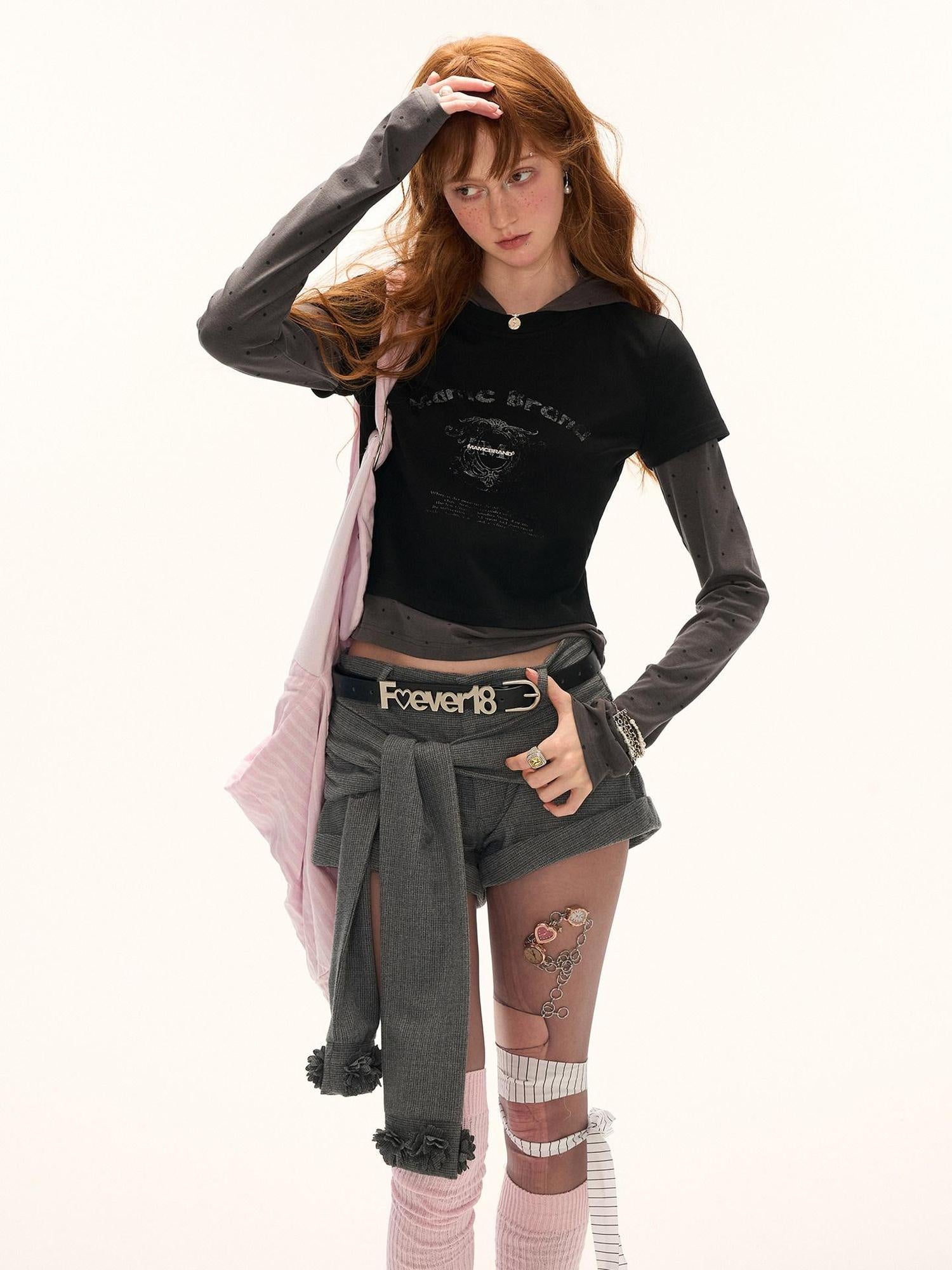 MAMC Pure Cotton Hooded Long Sleeve Slim Casual Women Letter Print Basic Crop Tops