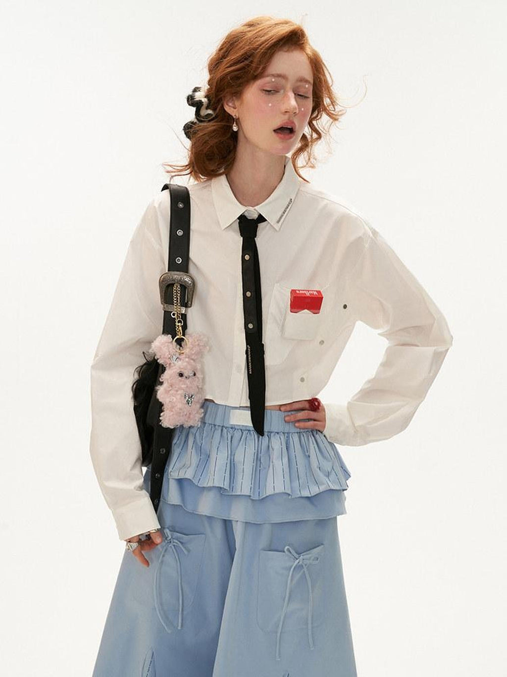 MAMC Pure Cotton Long Sleeve Collared Minimalist Workwear Tie Neck Office Blouses