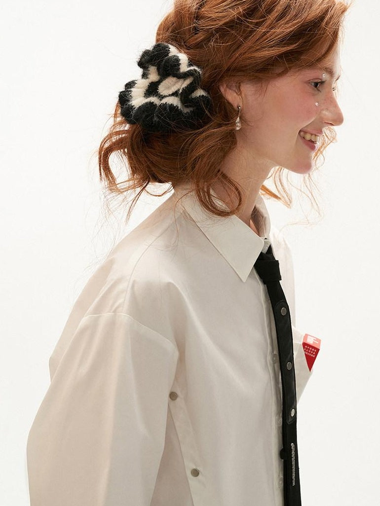 MAMC Pure Cotton Long Sleeve Collared Minimalist Workwear Tie Neck Office Blouses