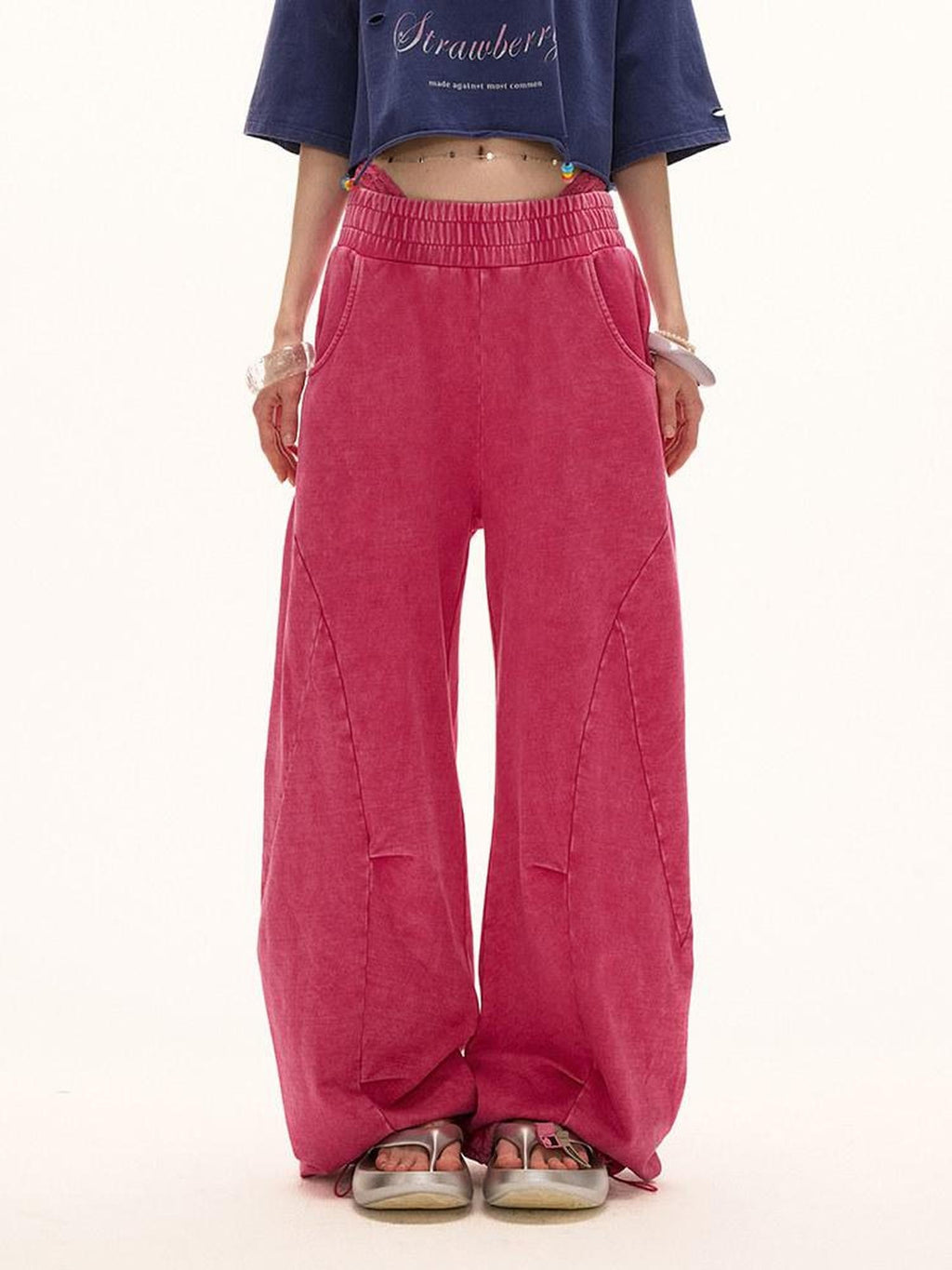 MAMC Pure Cotton Minimalist Elastic Waist Commuter Relaxed Office Wide Leg Pants