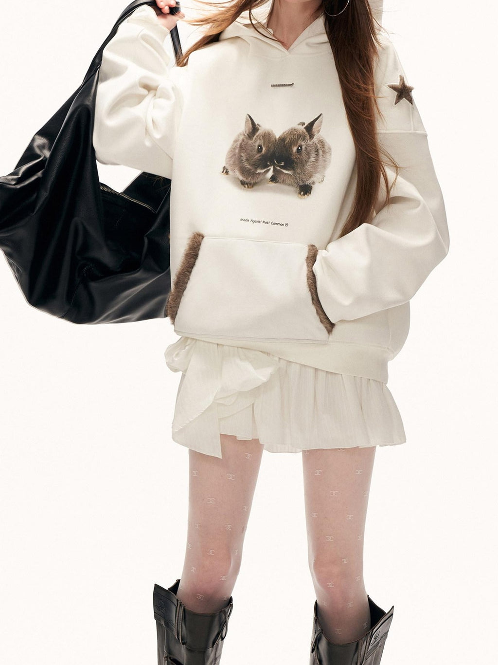 MAMC Pure Cotton Pocket Relaxed Fit Cartoon Graphic Commuter Young Adult Hoodie