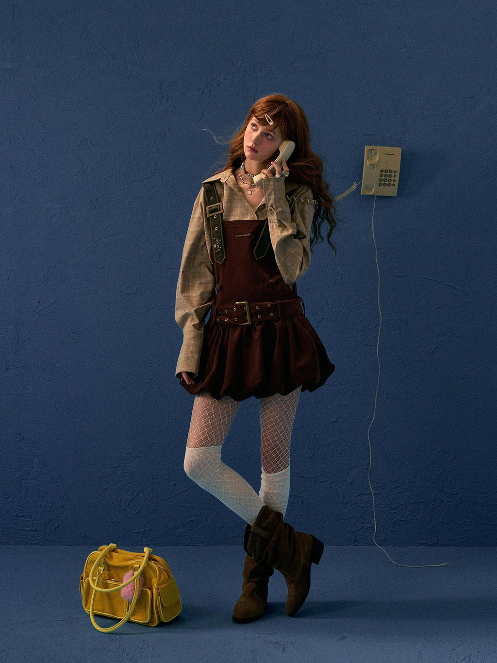 MAMC Pure Cotton Vintage Belted Pinafore Sleeveless Youth Casual Brown Mini Dresses