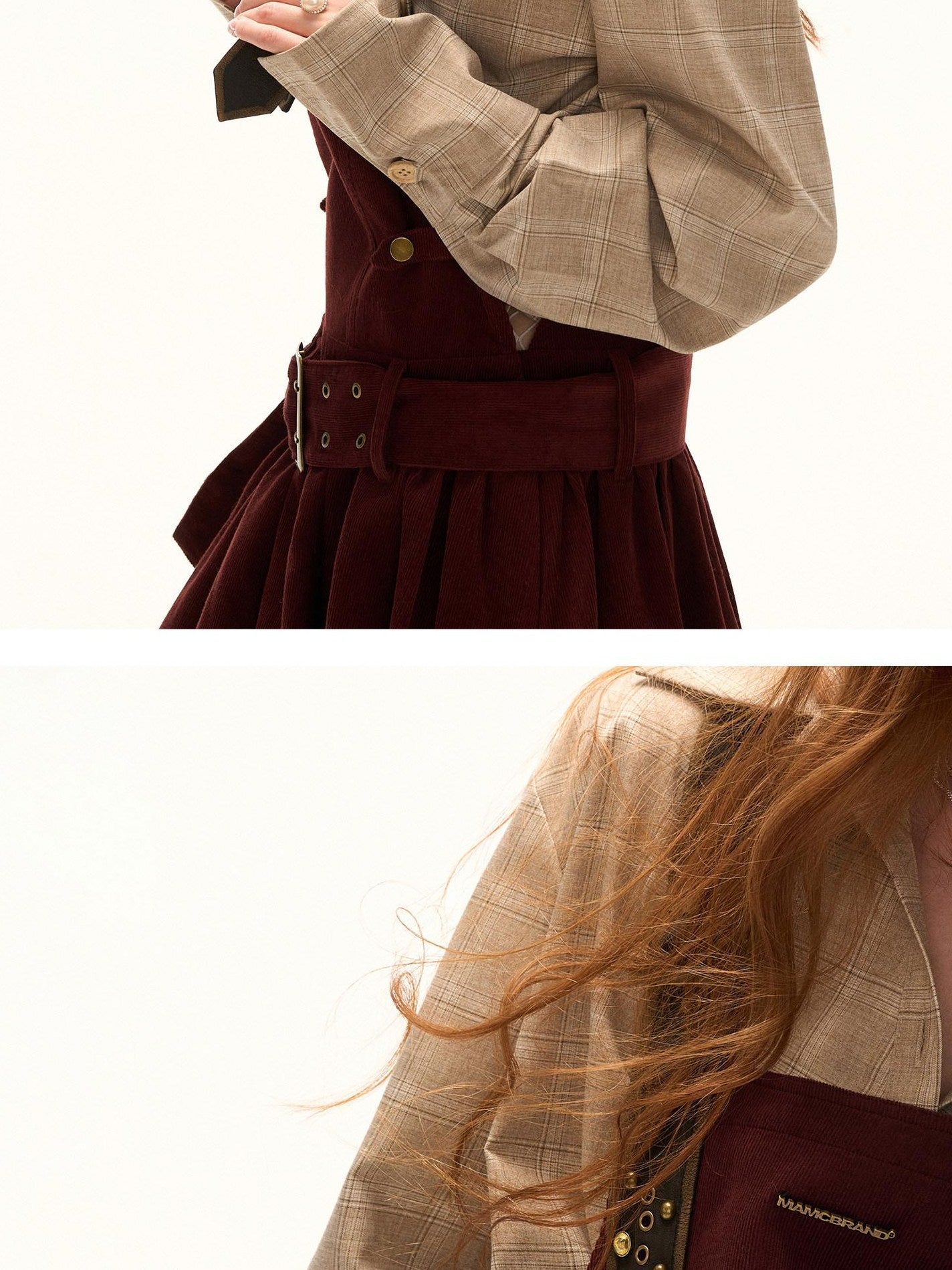 MAMC Pure Cotton Vintage Belted Pinafore Sleeveless Youth Casual Brown Mini Dresses