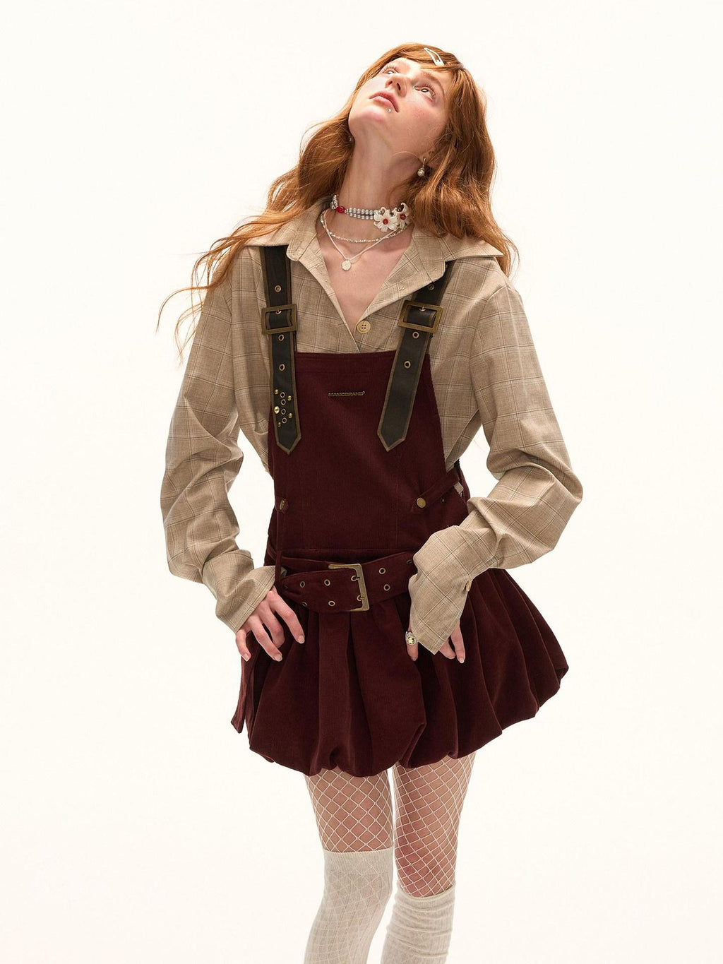 MAMC Pure Cotton Vintage Belted Pinafore Sleeveless Youth Casual Brown Mini Dresses