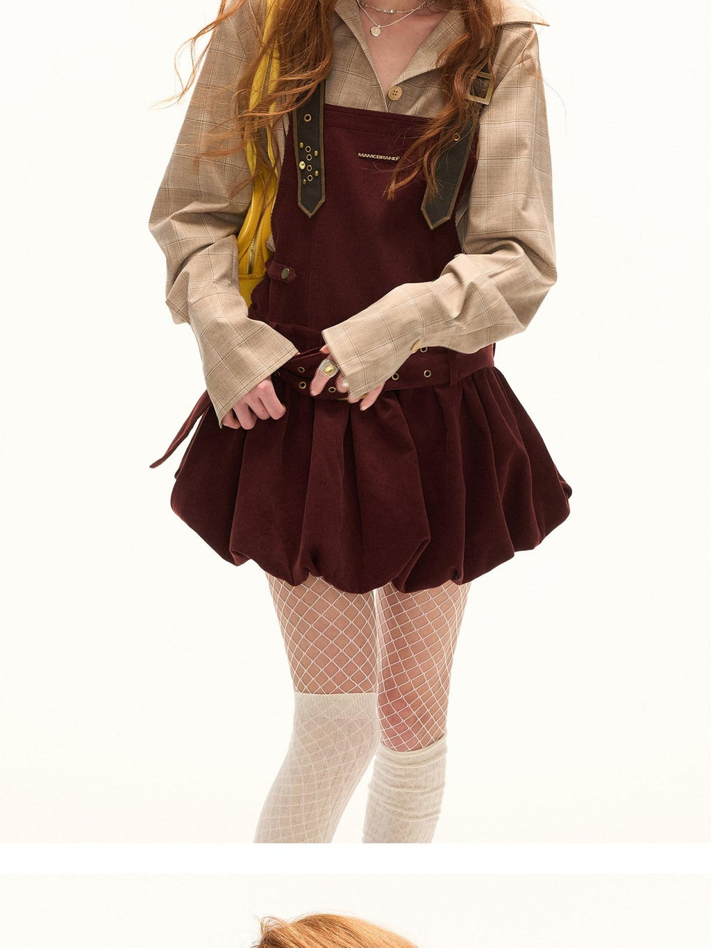 MAMC Pure Cotton Vintage Belted Pinafore Sleeveless Youth Casual Brown Mini Dresses