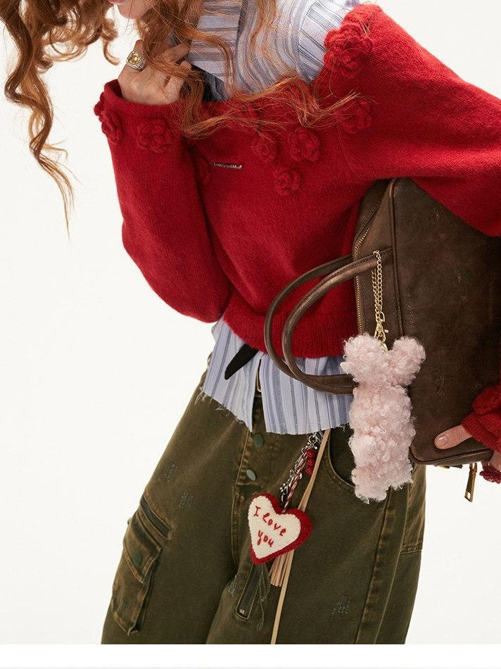 MAMC Recycled Fiber Pullover With Floral 3D Detail Minimalist Commuter Sweaters