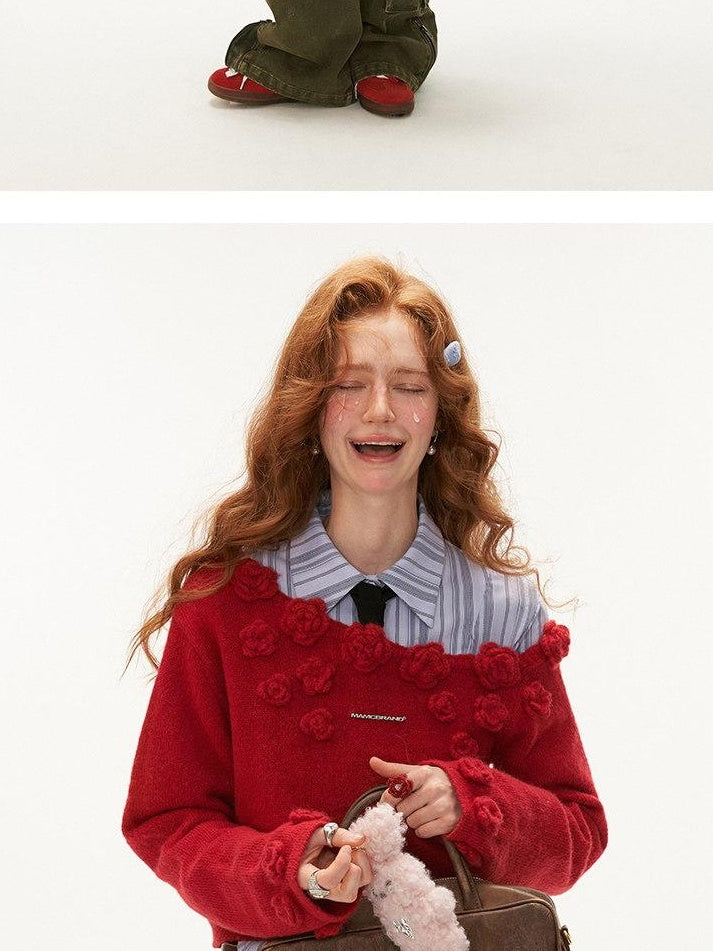MAMC Recycled Fiber Pullover With Floral 3D Detail Minimalist Commuter Sweaters