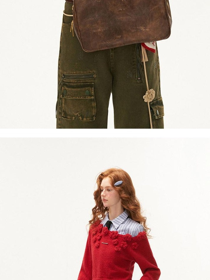 MAMC Recycled Fiber Pullover With Floral 3D Detail Minimalist Commuter Sweaters