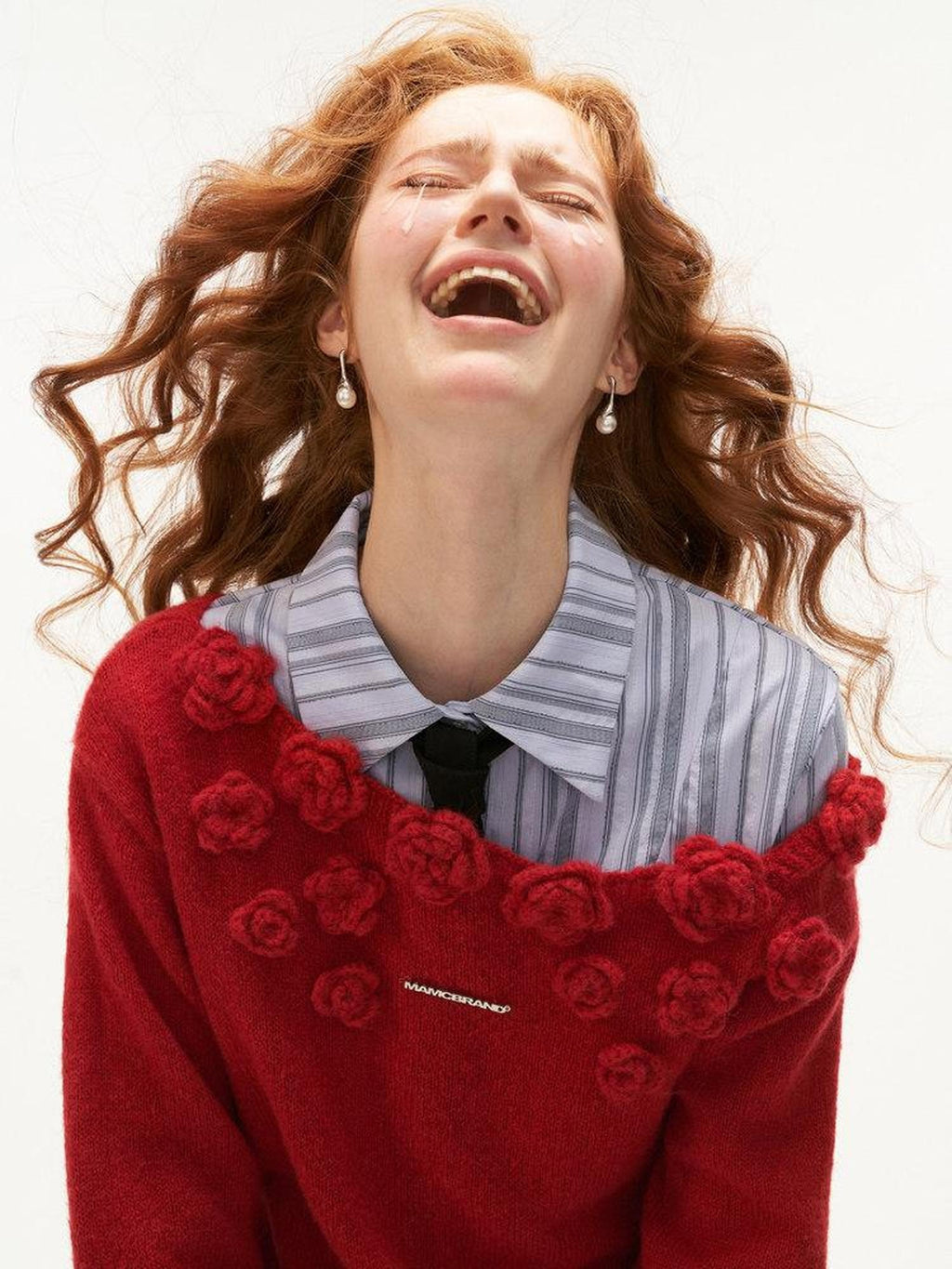 MAMC Recycled Fiber Pullover With Floral 3D Detail Minimalist Commuter Sweaters