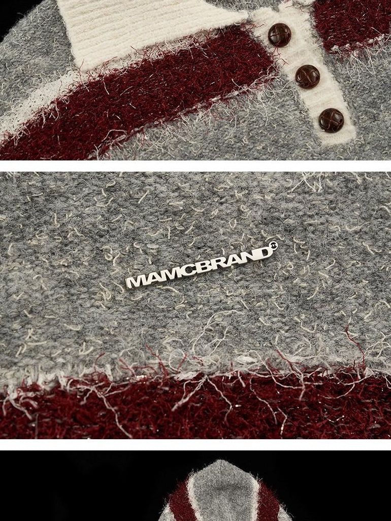 MAMC Recycled Viscose Loose Fit Button Detail Gray Longsleeve Pullover Sweaters