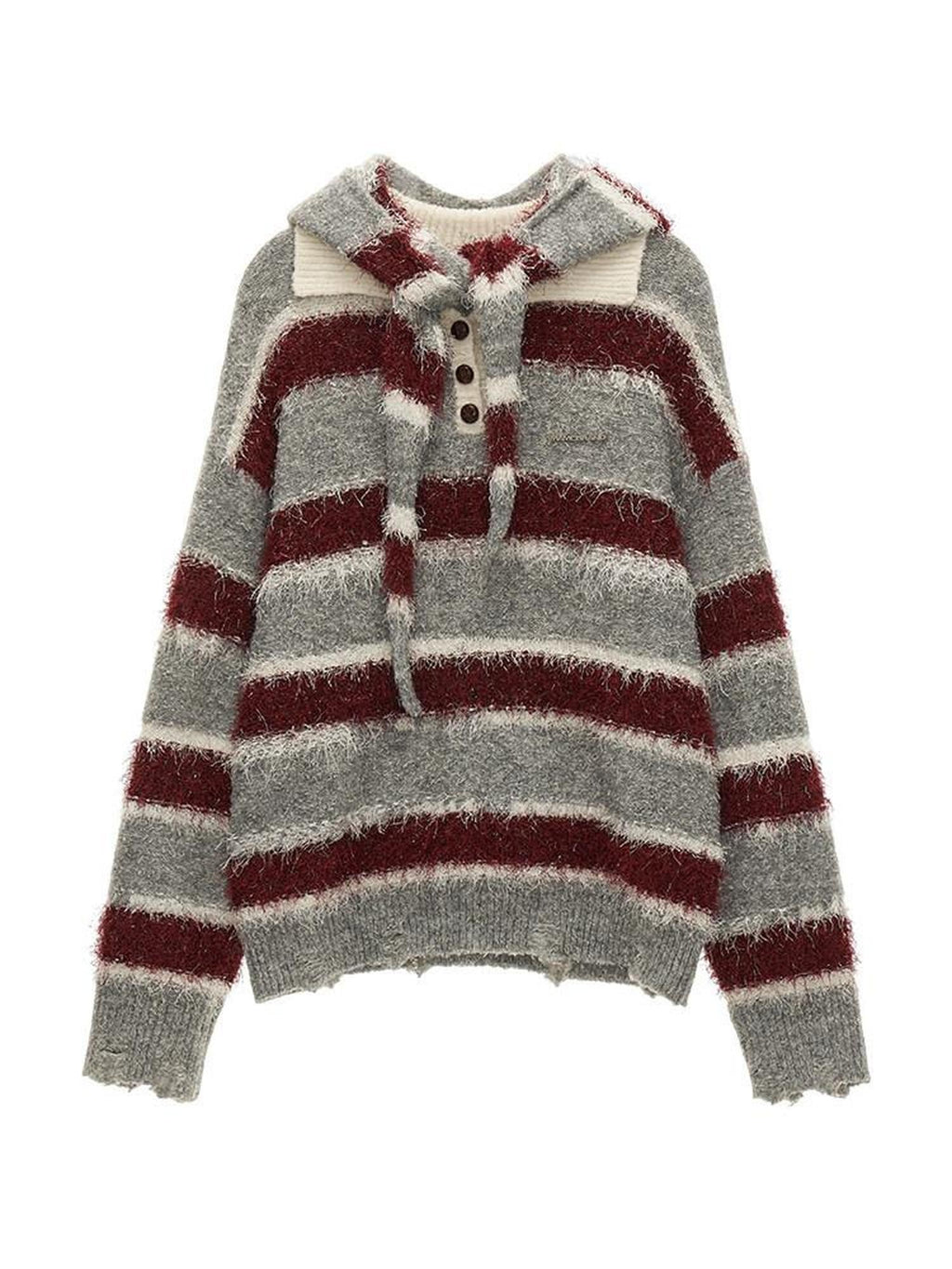 MAMC Recycled Viscose Loose Fit Button Detail Gray Longsleeve Pullover Sweaters