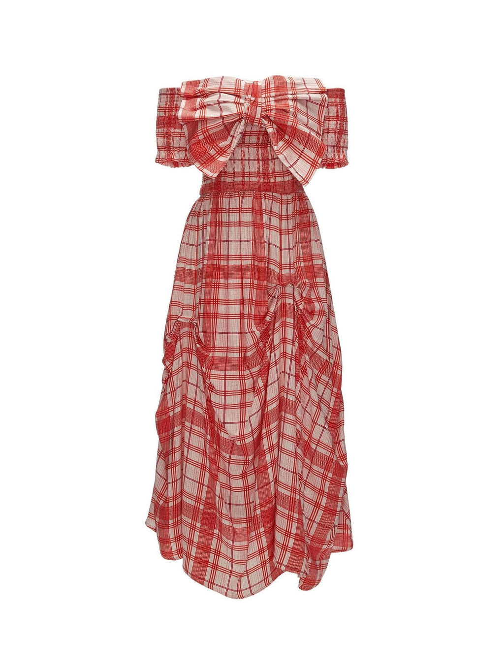 MAMC Ruched Cotton Strapless Casual Vacation Women Red Maxi Dresses