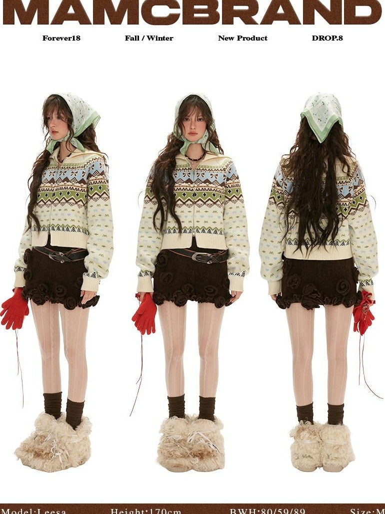 MAMC Sexy 3D Embellishment Fitted Mid Waist Solid Brown Polyester Stretch Mini Skirts