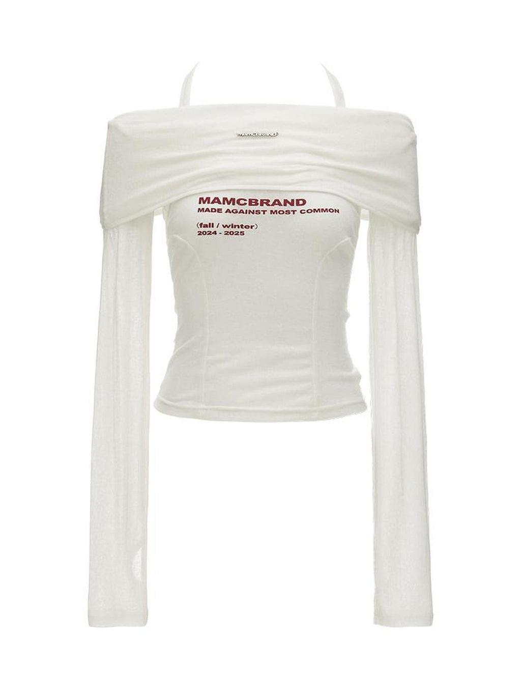 MAMC Sexy Slim Fit White Long Sleeve Letter Print Casual Off Shoulder Crop Tops