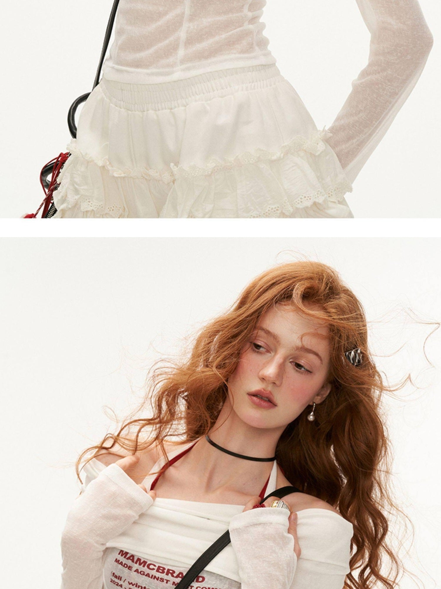 MAMC Sexy Slim Fit White Long Sleeve Letter Print Casual Off Shoulder Crop Tops