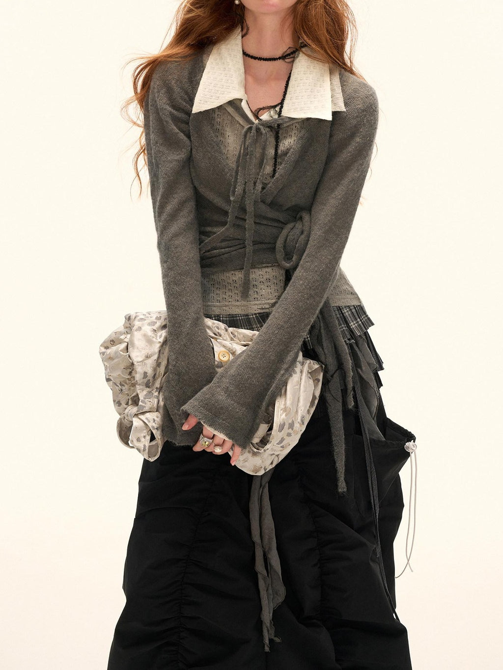 MAMC Sexy Slim Tie Detail Street Style Women Cardigan Knit Top Pink Gray Knitwear