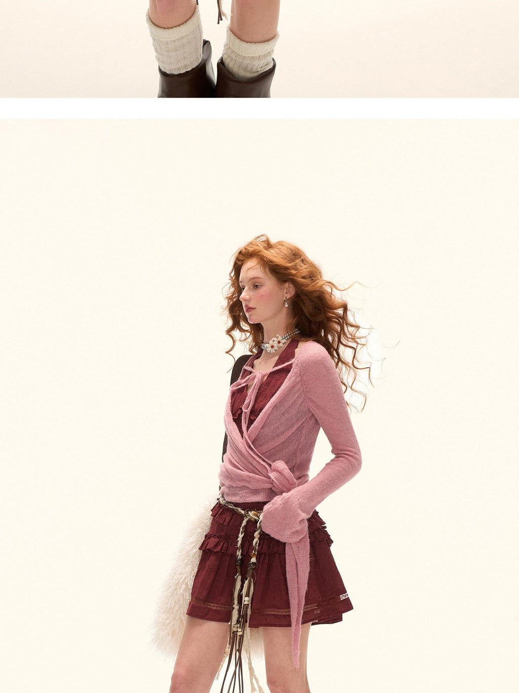 MAMC Sexy Slim Tie Detail Street Style Women Cardigan Knit Top Pink Gray Knitwear
