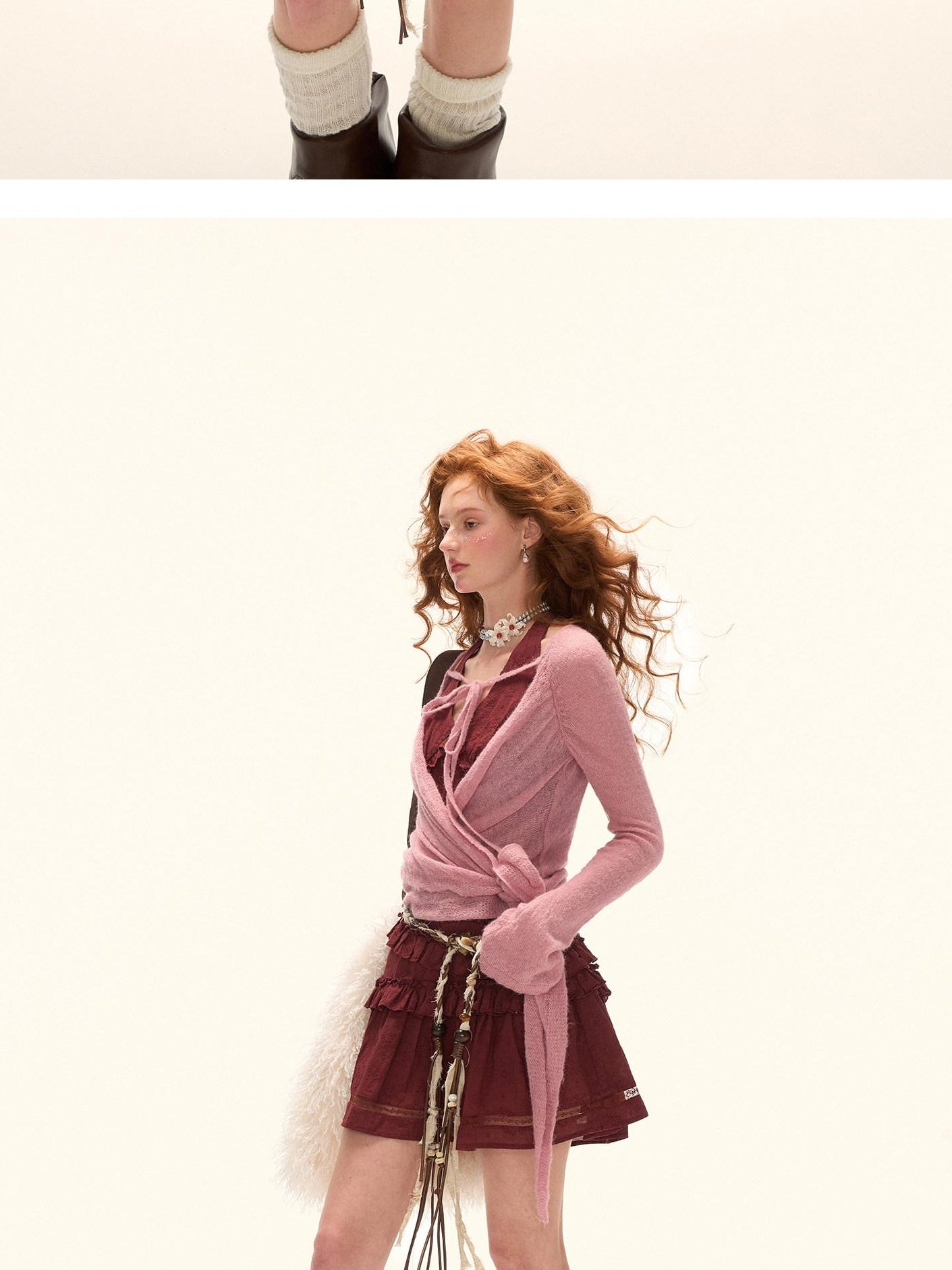 MAMC Sexy Slim Tie Detail Street Style Women Cardigan Knit Top Pink Gray Knitwear