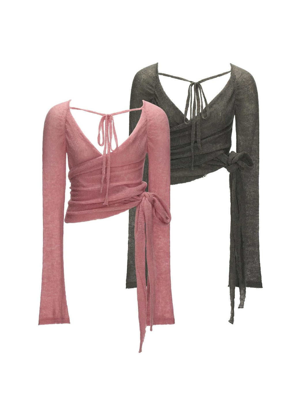 MAMC Sexy Slim Tie Detail Street Style Women Cardigan Knit Top Pink Gray Knitwear