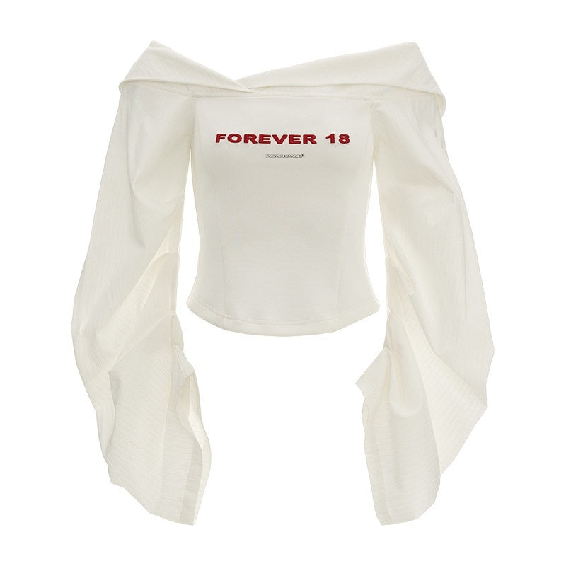MAMC_Slim_Fit_One_Shoulder_Puff_Long_Sleeve_Stretch_Blend_Crop_Off_Shoulder_Crop_Tops_MISSTT