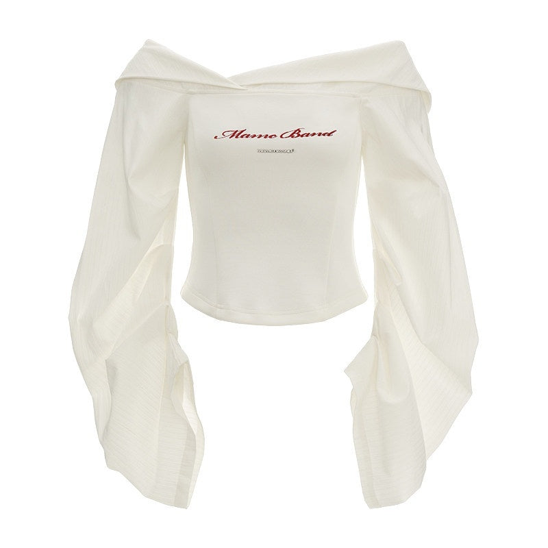 MAMC_Slim_Fit_One_Shoulder_Puff_Long_Sleeve_Stretch_Blend_Crop_Off_Shoulder_Crop_Tops_MISSTT