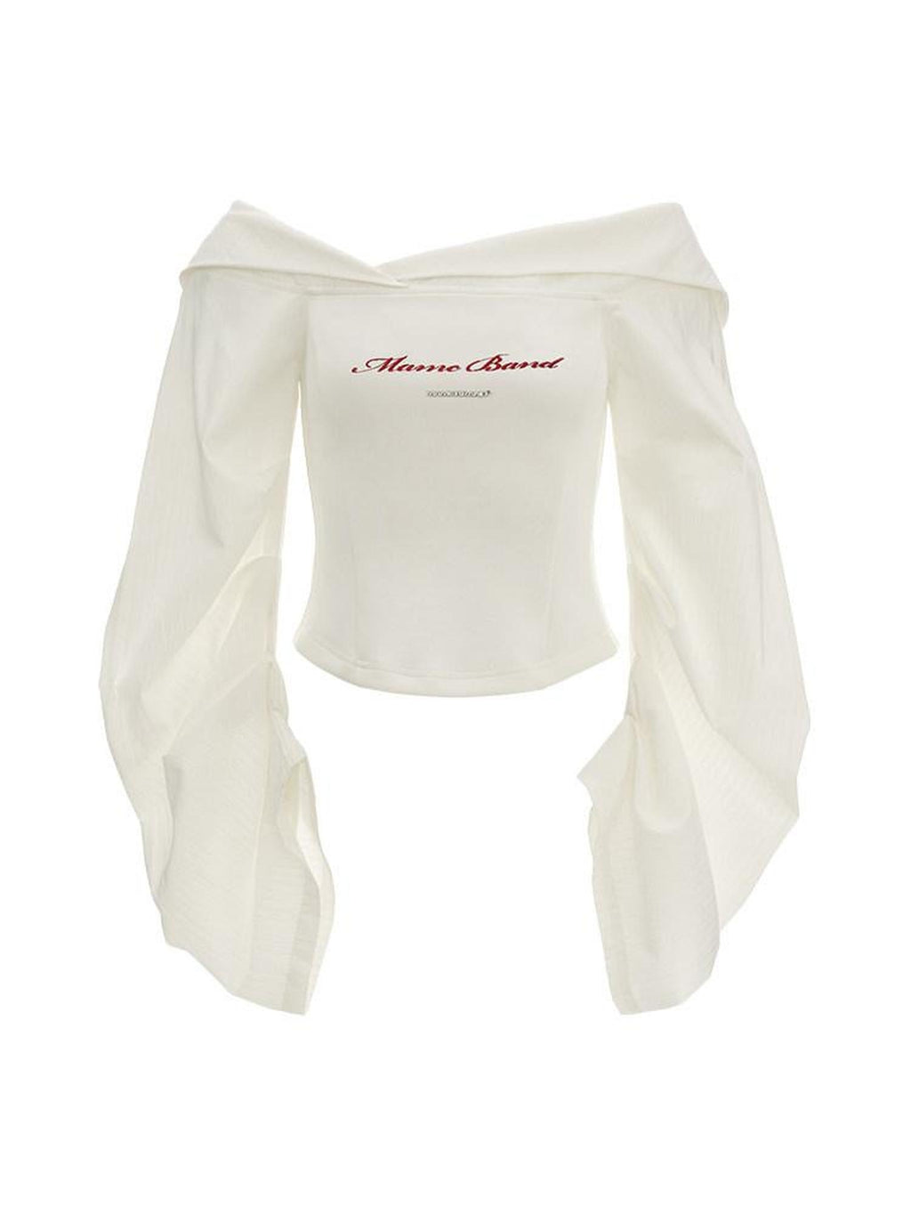 MAMC Slim Fit One Shoulder Puff Long Sleeve Stretch Blend Crop Off Shoulder Crop Tops