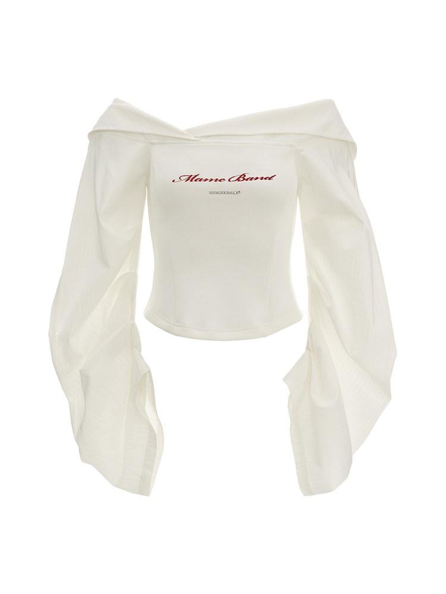MAMC Slim Fit One Shoulder Puff Long Sleeve Stretch Blend Crop Off Shoulder Crop Tops