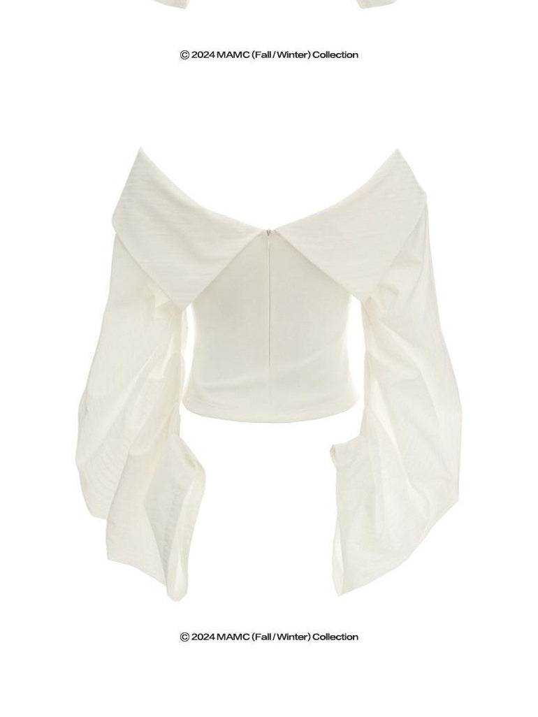 MAMC Slim Fit One Shoulder Puff Long Sleeve Stretch Blend Crop Off Shoulder Crop Tops