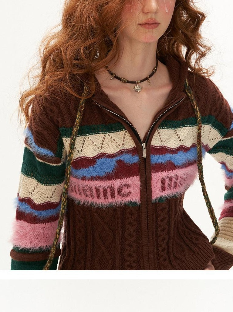 MAMC Slim Minimalist Commuter Knit Zipper Long Sleeve Brown Polyester Cardigans