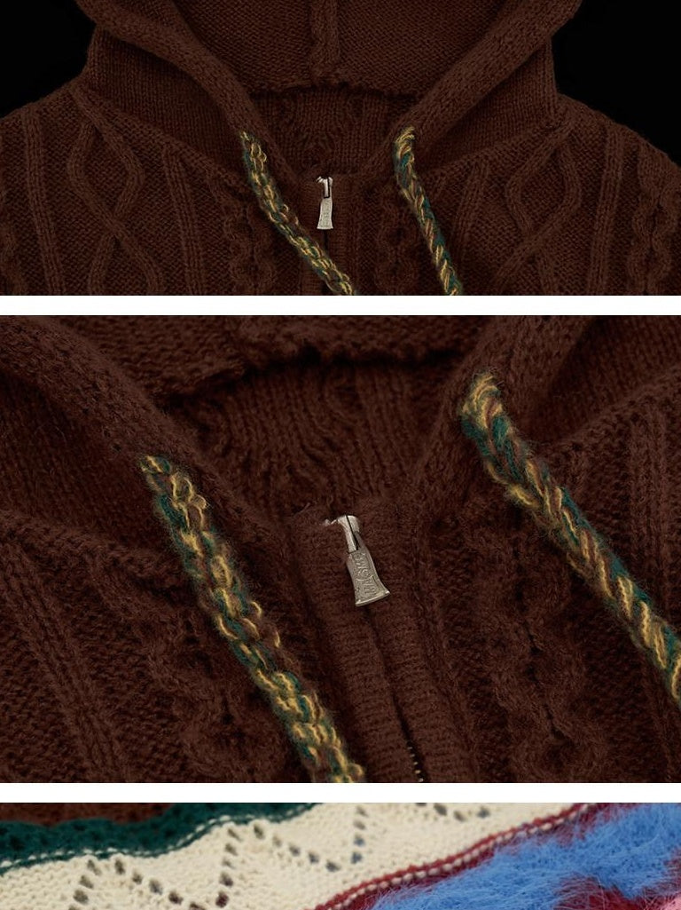 MAMC Slim Minimalist Commuter Knit Zipper Long Sleeve Brown Polyester Cardigans