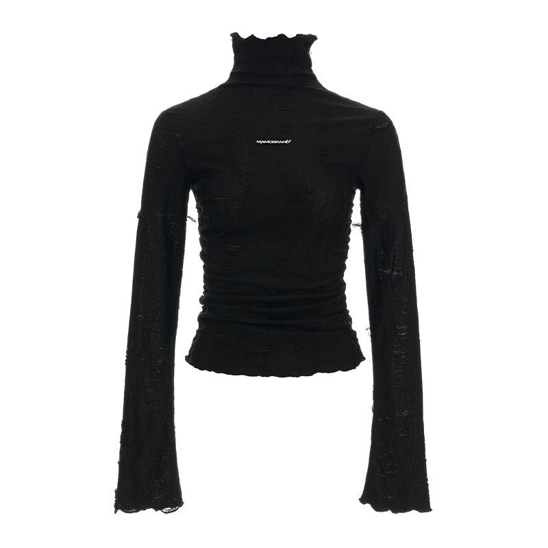 MAMC_Slim_Minimalist_Mock_Neck_Office_Black_White_Polyester_Long_Sleeve_T-Shirts_MISSTT