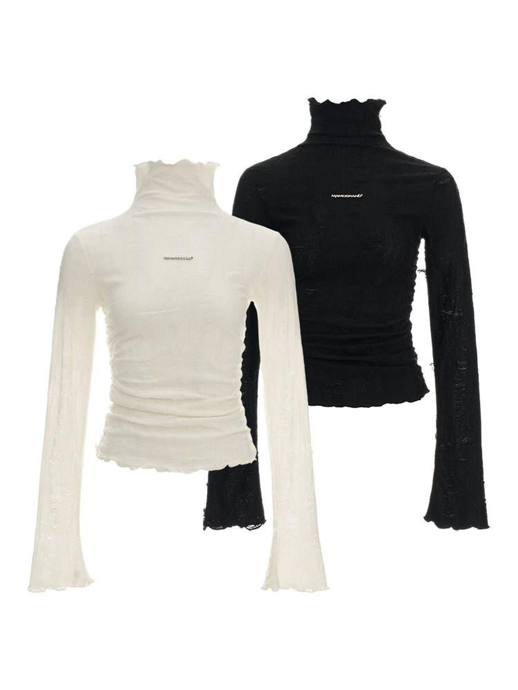 MAMC Slim Minimalist Mock Neck Office Black White Polyester Long Sleeve T-Shirts