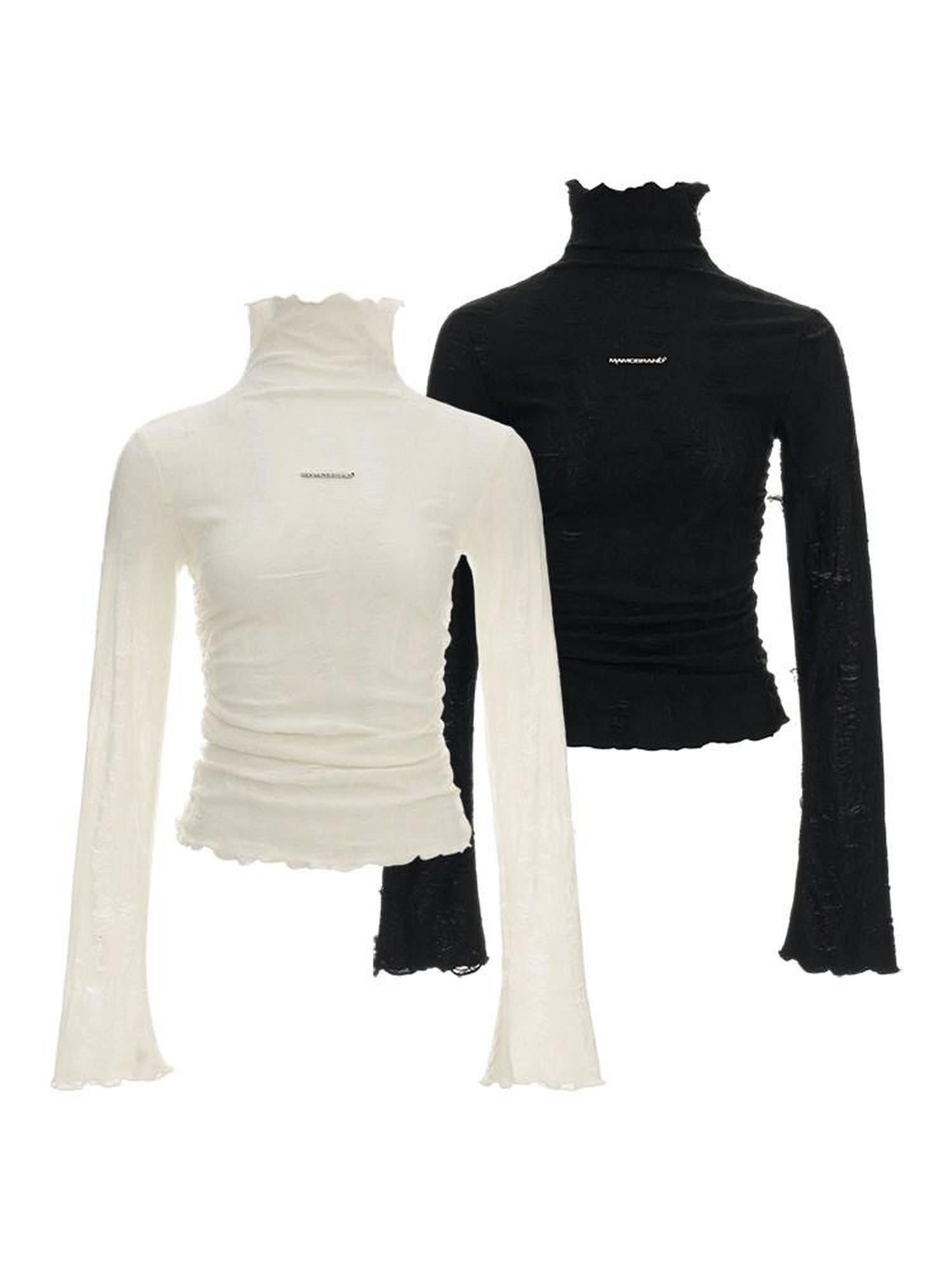 MAMC Slim Minimalist Mock Neck Office Black White Polyester Long Sleeve T-Shirts