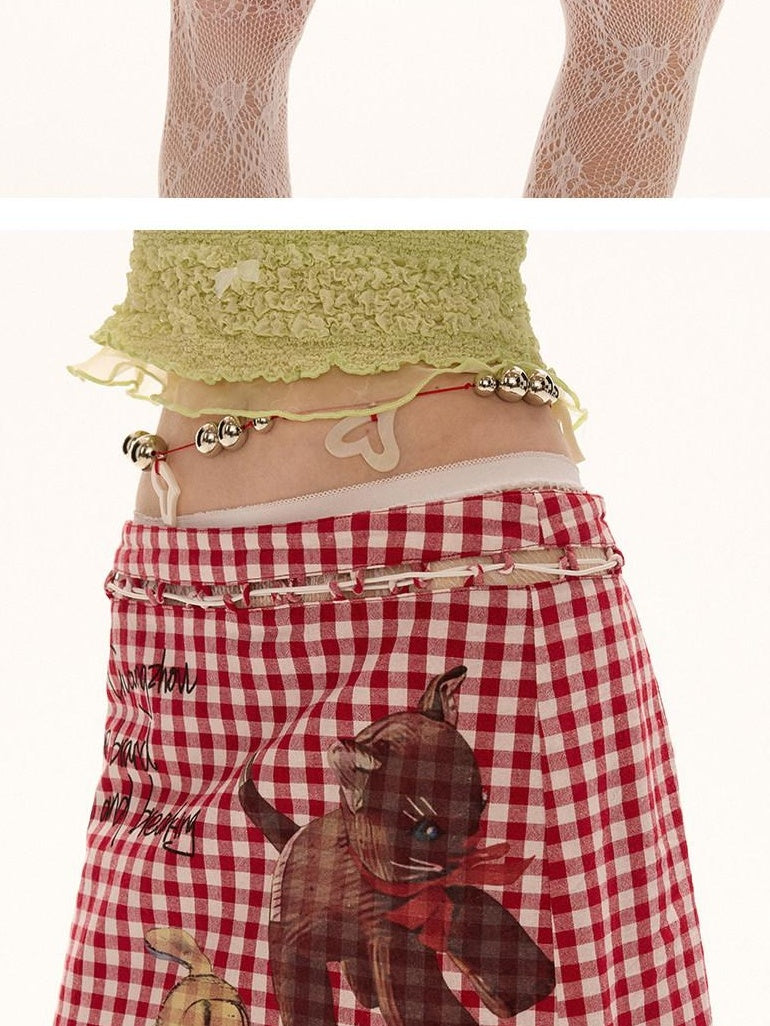 MAMC Soft 100 Percent Cotton Plaid A Line Mid Waist Sweet Princess Women Mini Skirts
