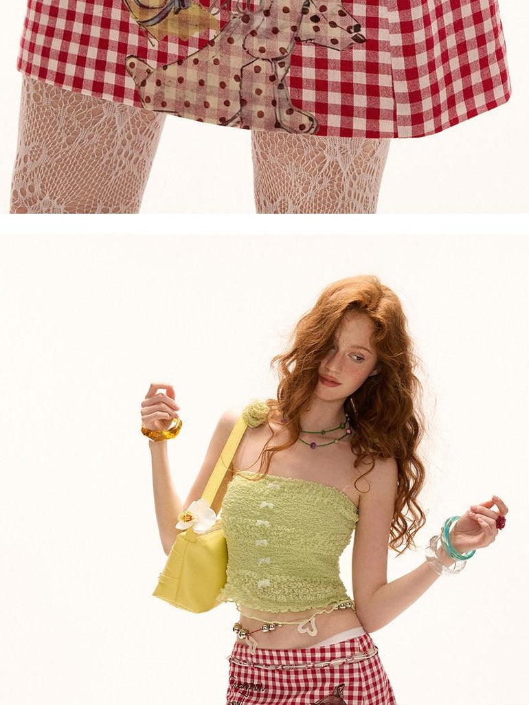 MAMC Soft 100 Percent Cotton Plaid A Line Mid Waist Sweet Princess Women Mini Skirts